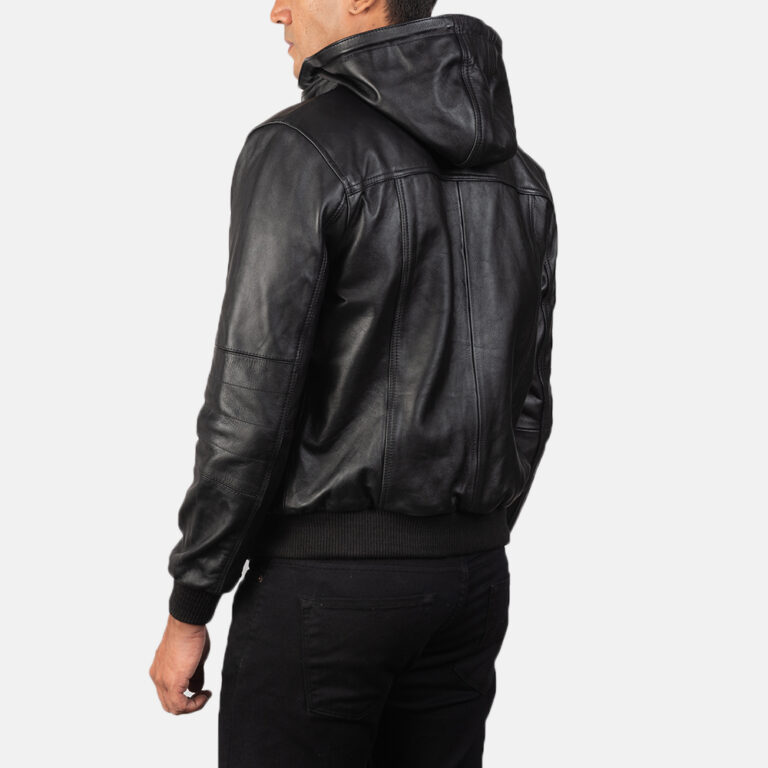 Mens Bouncer Biz Black Leather Bomber Jacket5865-8-1568466336850